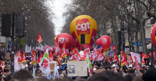 Demonstrerande fackföreningar i Frankrike