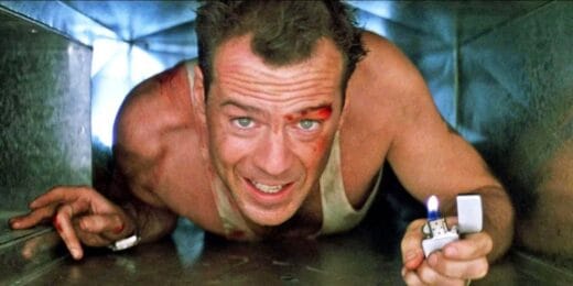 John McClane krälar i ett ventilationsutrymme