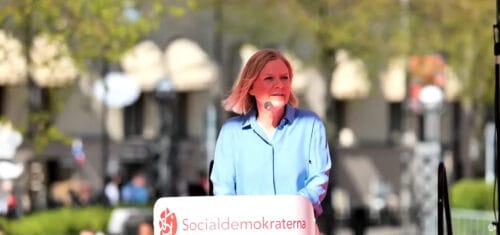 Magdalena Andersson håller tal på 1 maj