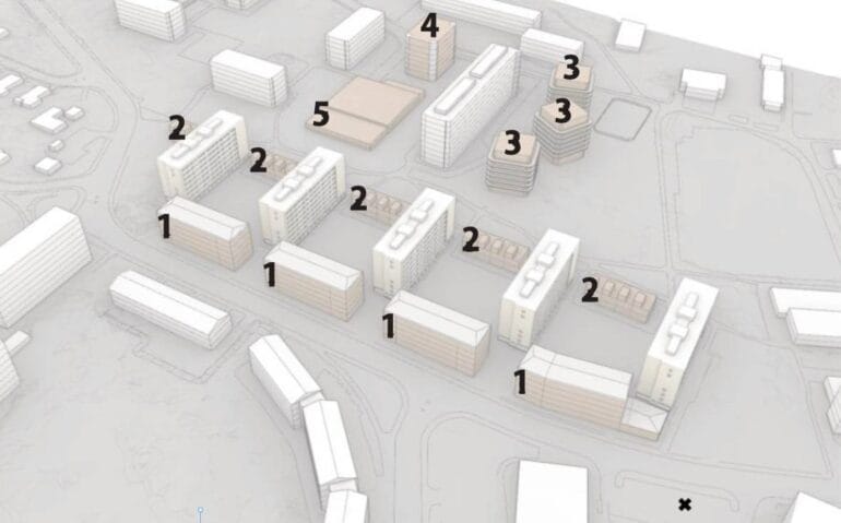 Bild över den planerade exploateringen i Eriksberg